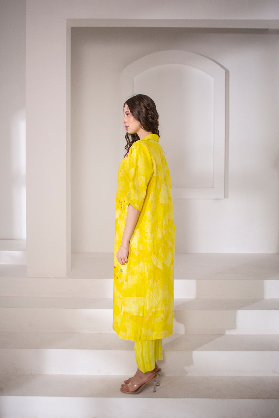 Deep yellow straight linen kurta set