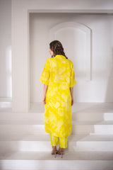 Deep yellow straight linen kurta set