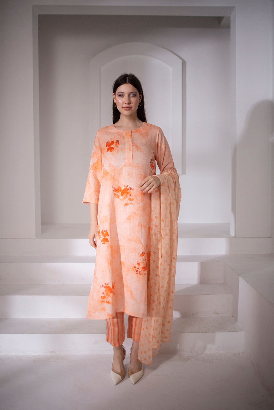 Pastel orange three piece linen set