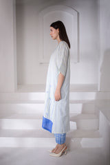 Blue & white straight linen kurta set