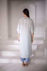 Blue & white straight linen kurta set