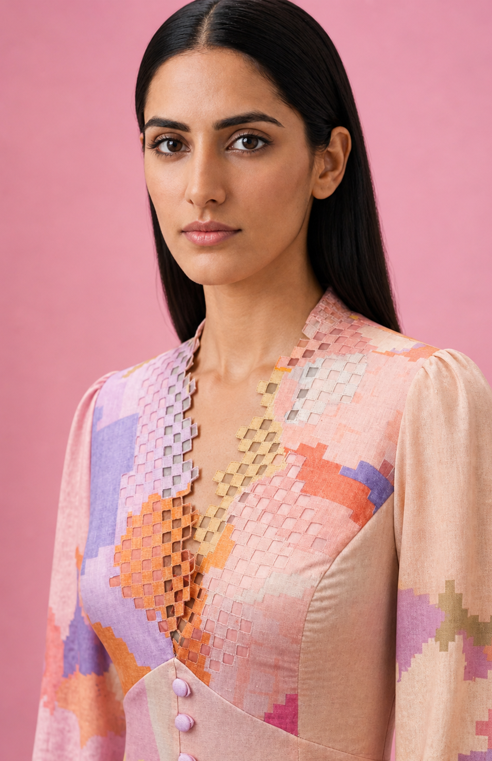 Ikat Cutwork Midi Dress