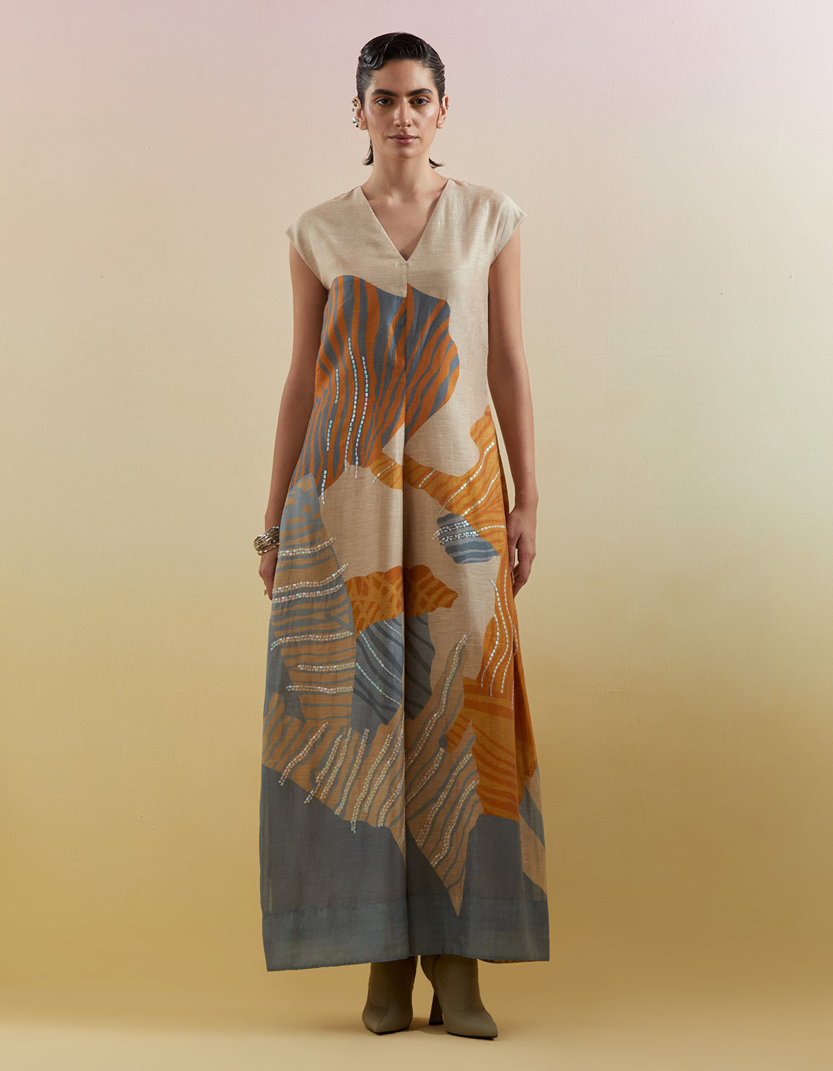 Gliss Beige & Teal Jumpsuit