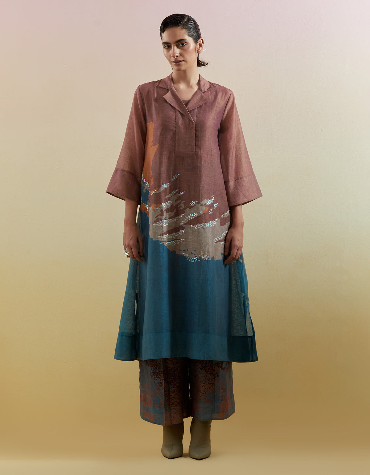 Gliss Brown & Blue Kurta Set