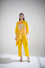 Yellow short kaftan tail set