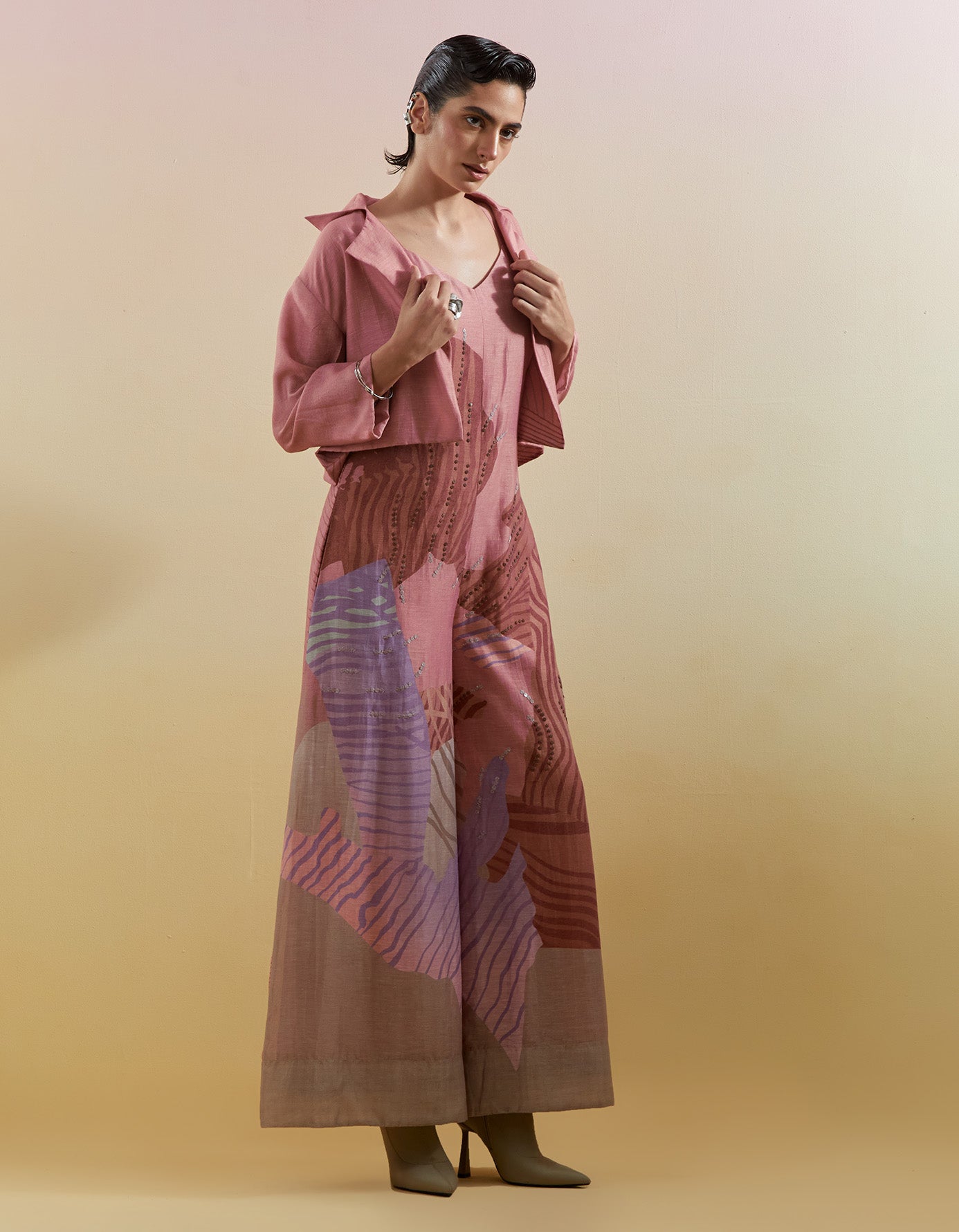 Gliss Dusty Pink & Grey Jumpsuit Set