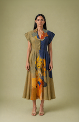 Ikat Cutwork Collar Midi Dress