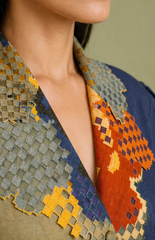 Ikat Cutwork Collar Midi Dress