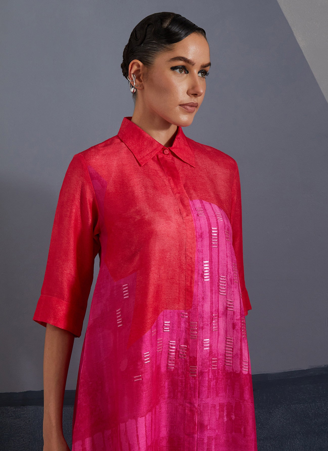 Omen Vermilion & Fuchsia Kurta Set