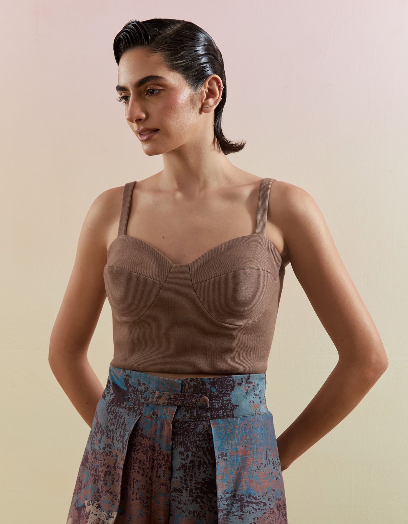 Gliss Brown & Blue Asymmetrical Jacket Set