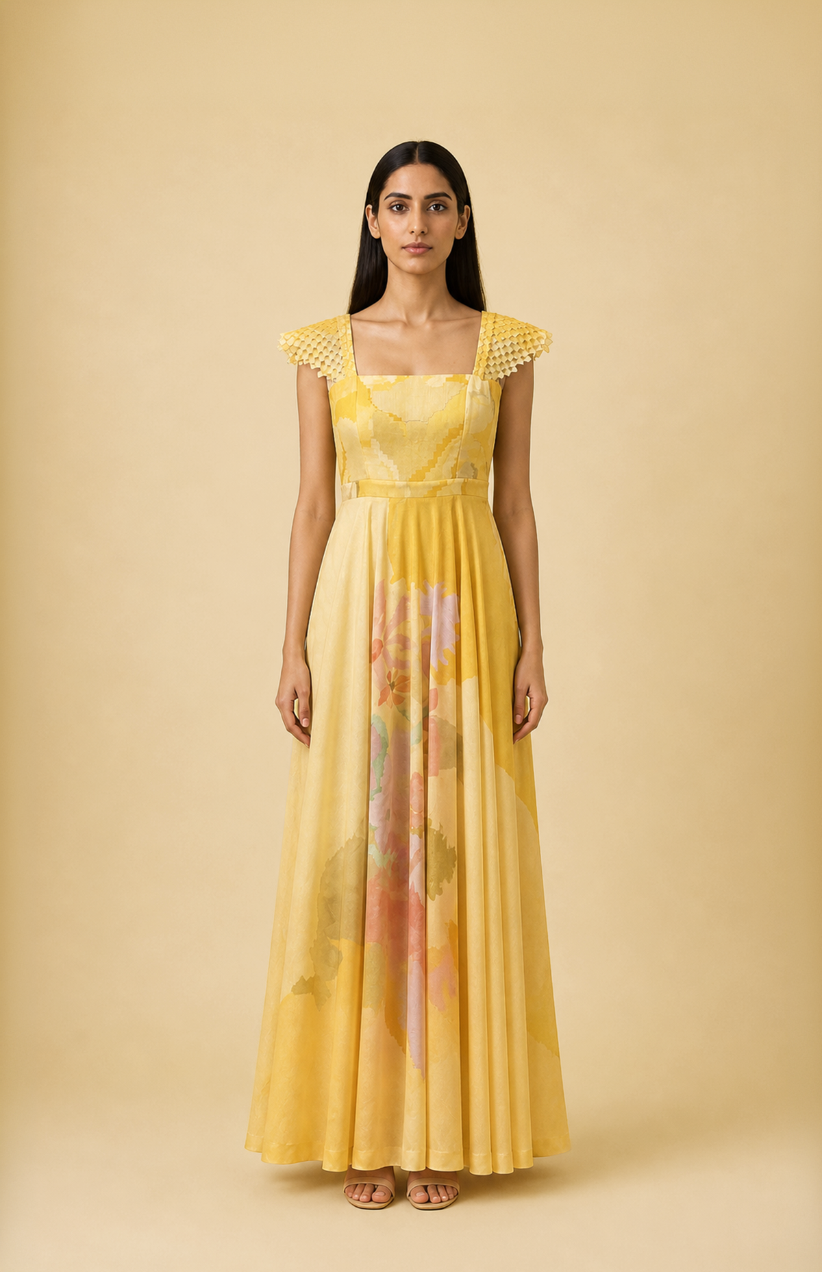 Ikat Cutwork Gown Dress