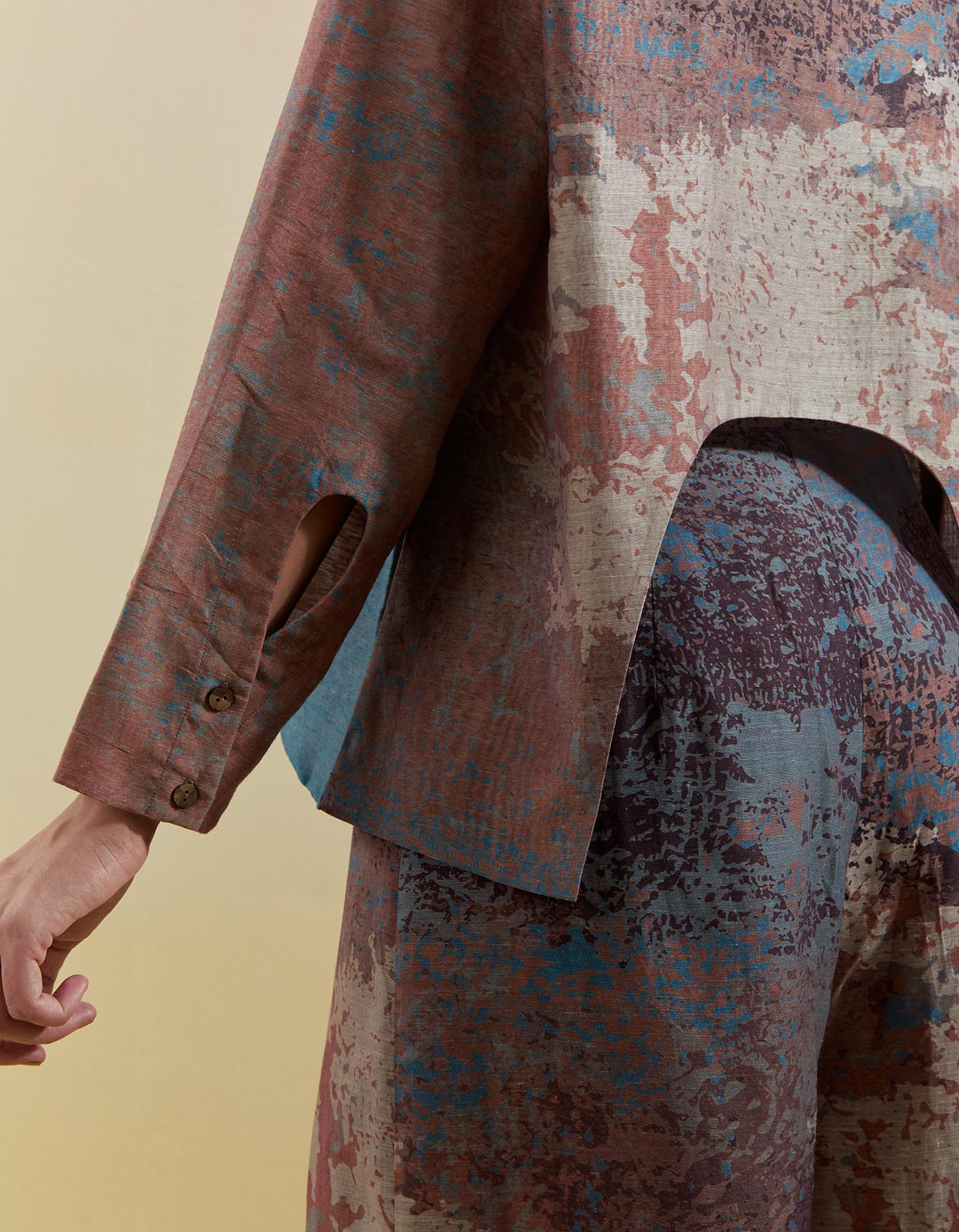Gliss Brown & Blue Asymmetrical Jacket Set