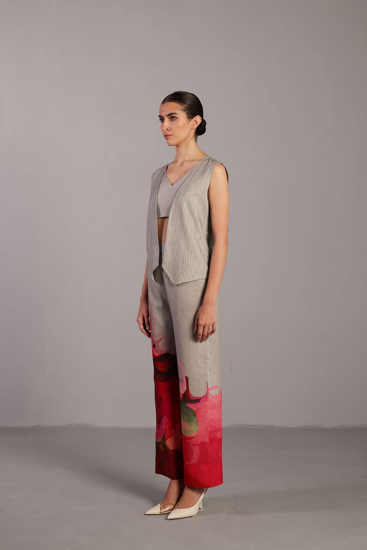 Diffuse Crimson Red & Grey Jacket Set