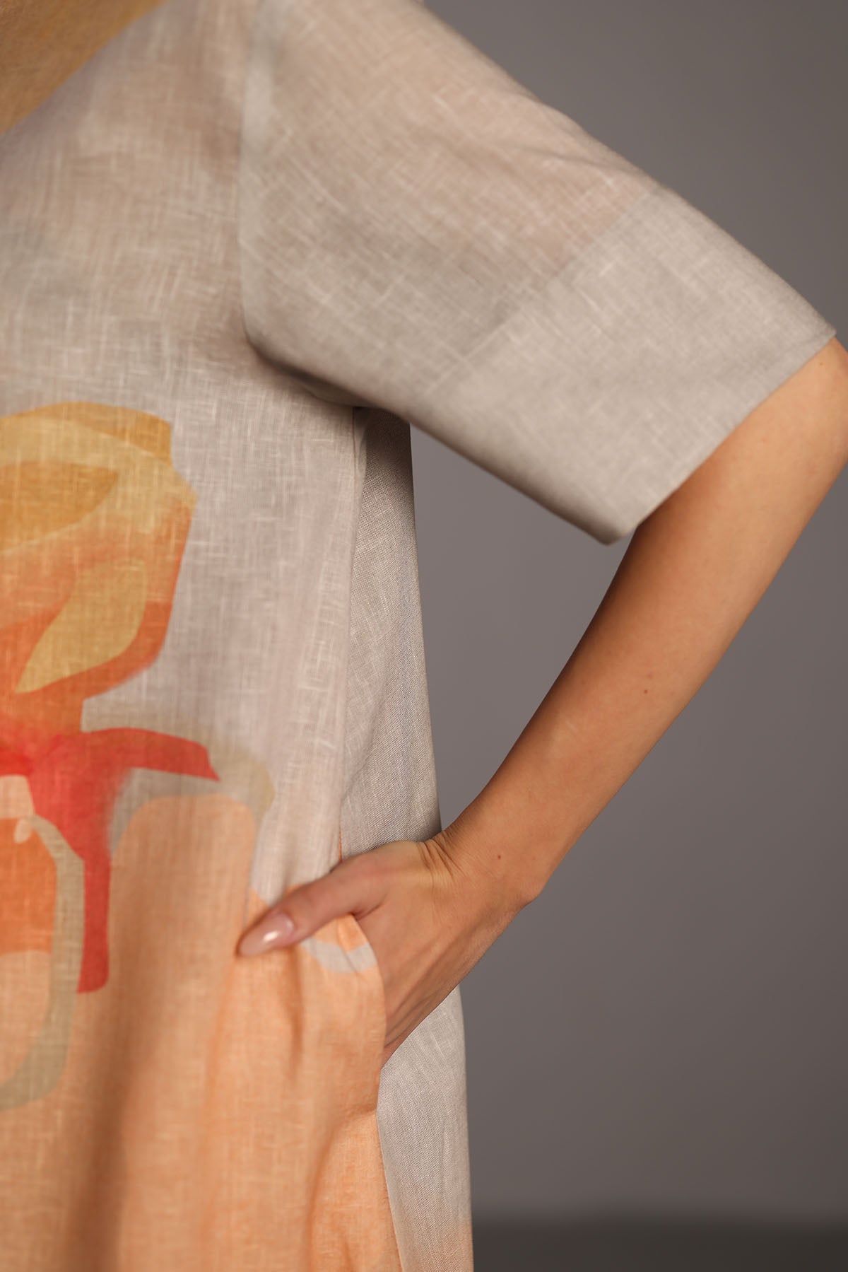 Diffuse Peach & Grey Short Dress