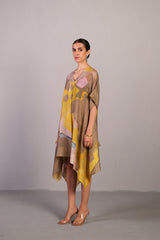 Candy Floss Smoky Beige & Bright Yellow A line Kurta Set