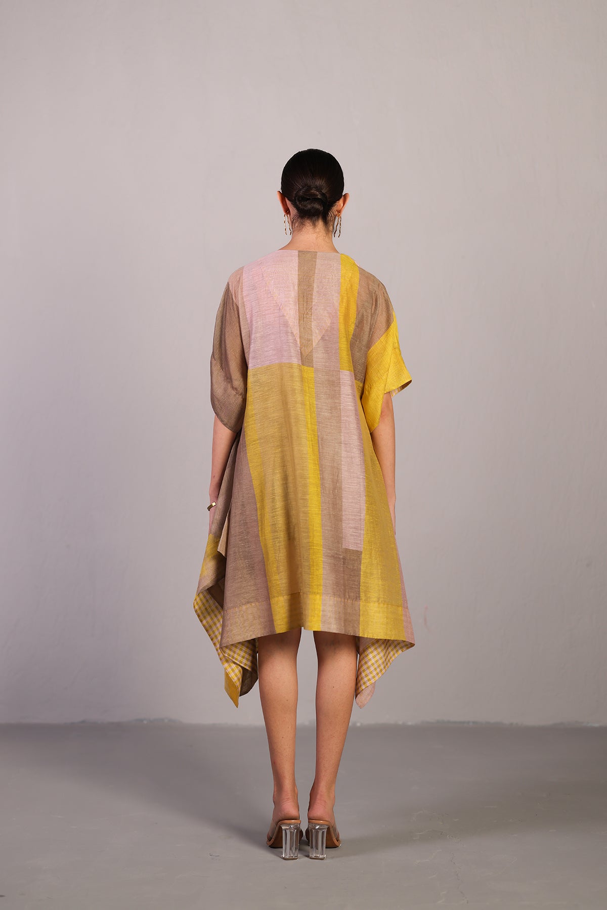 Candy Floss Smoky Beige & Bright Yellow A line Kurta Set