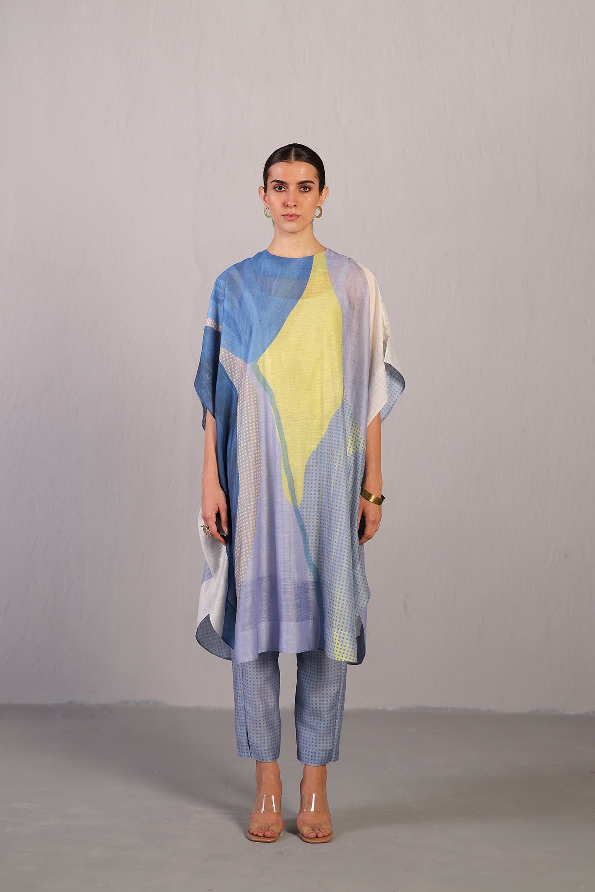 Sepal Blueberry & Coral Yellow Kaftan Set