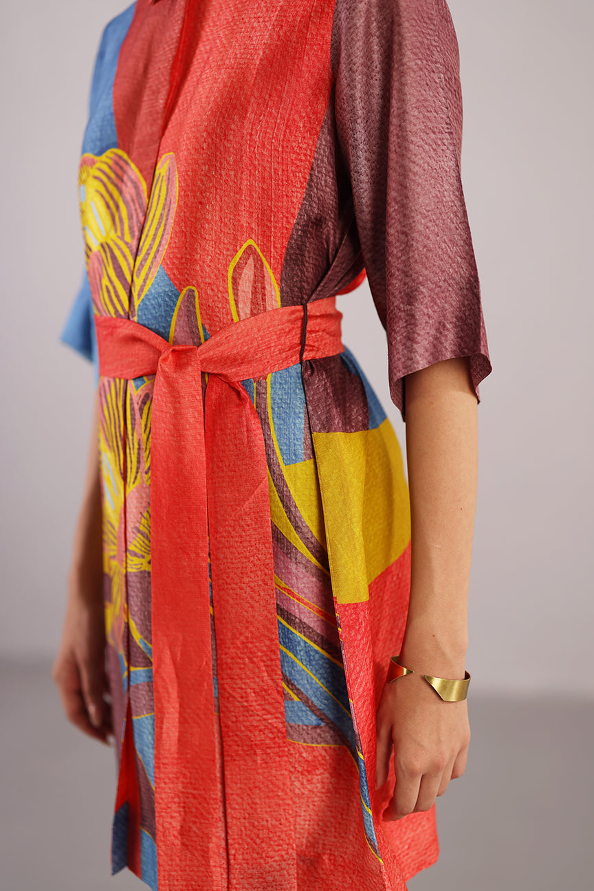Patch Coral Red & Blue Dress