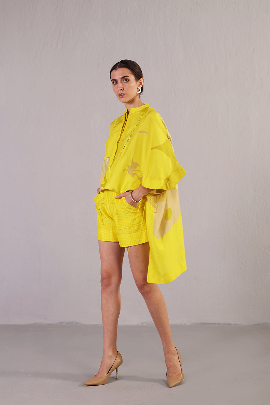Stria Lemon Yellow Shorts Set