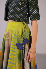 Washa Blue & Lime Green Jacket Lehanga Set