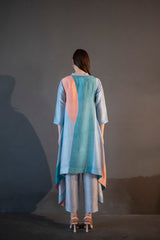 Blue & orange long kaftan tail set