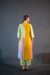 Green & yellow long straight kurta set