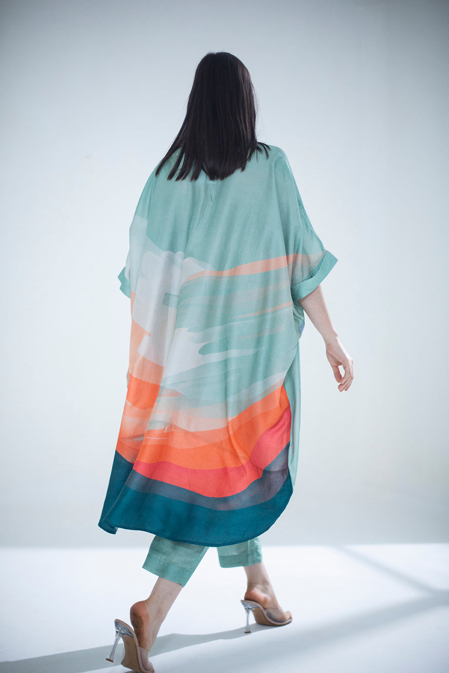 Deep turquoise high low kaftan set