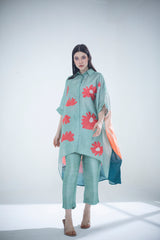 Deep turquoise high low kaftan set