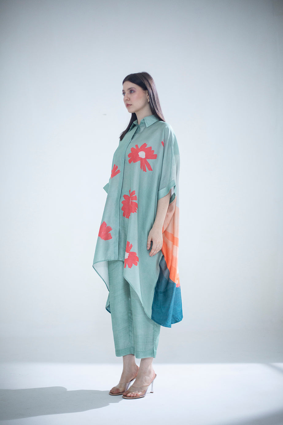 Deep turquoise high low kaftan set