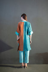 Blue & orange asymmetric kurta set