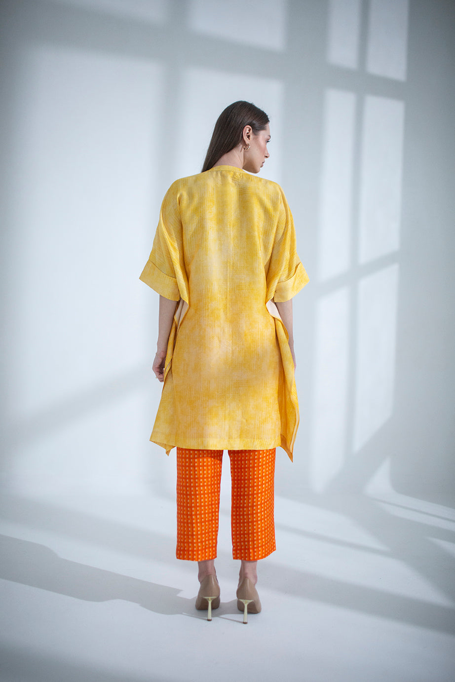 Yellow & orange asymmetric kurta set