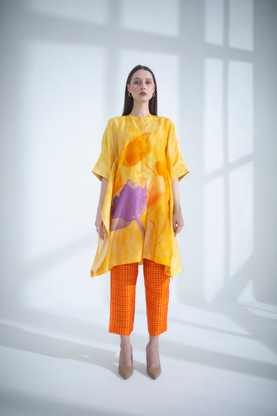 Yellow & orange asymmetric kurta set