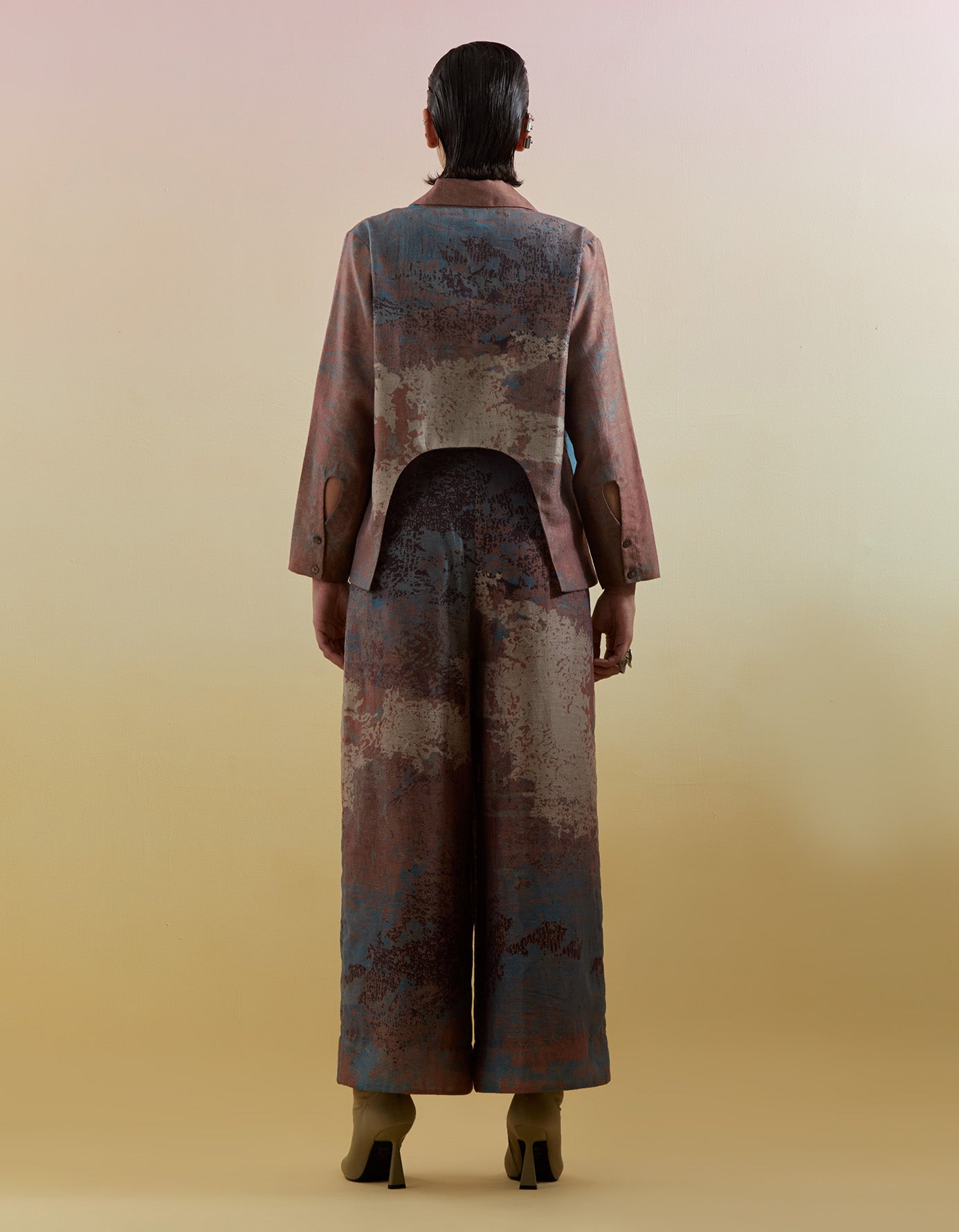 Gliss Brown & Blue Asymmetrical Jacket Set