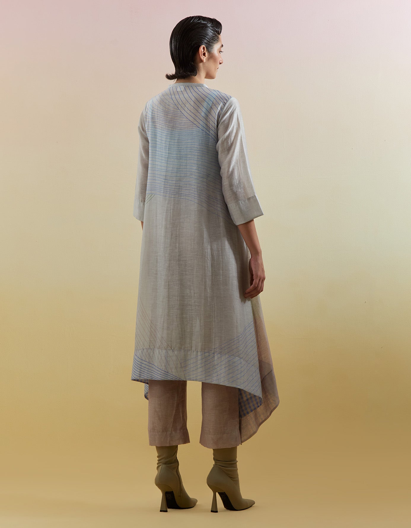 Gliss Beige & Blue Kurta Set
