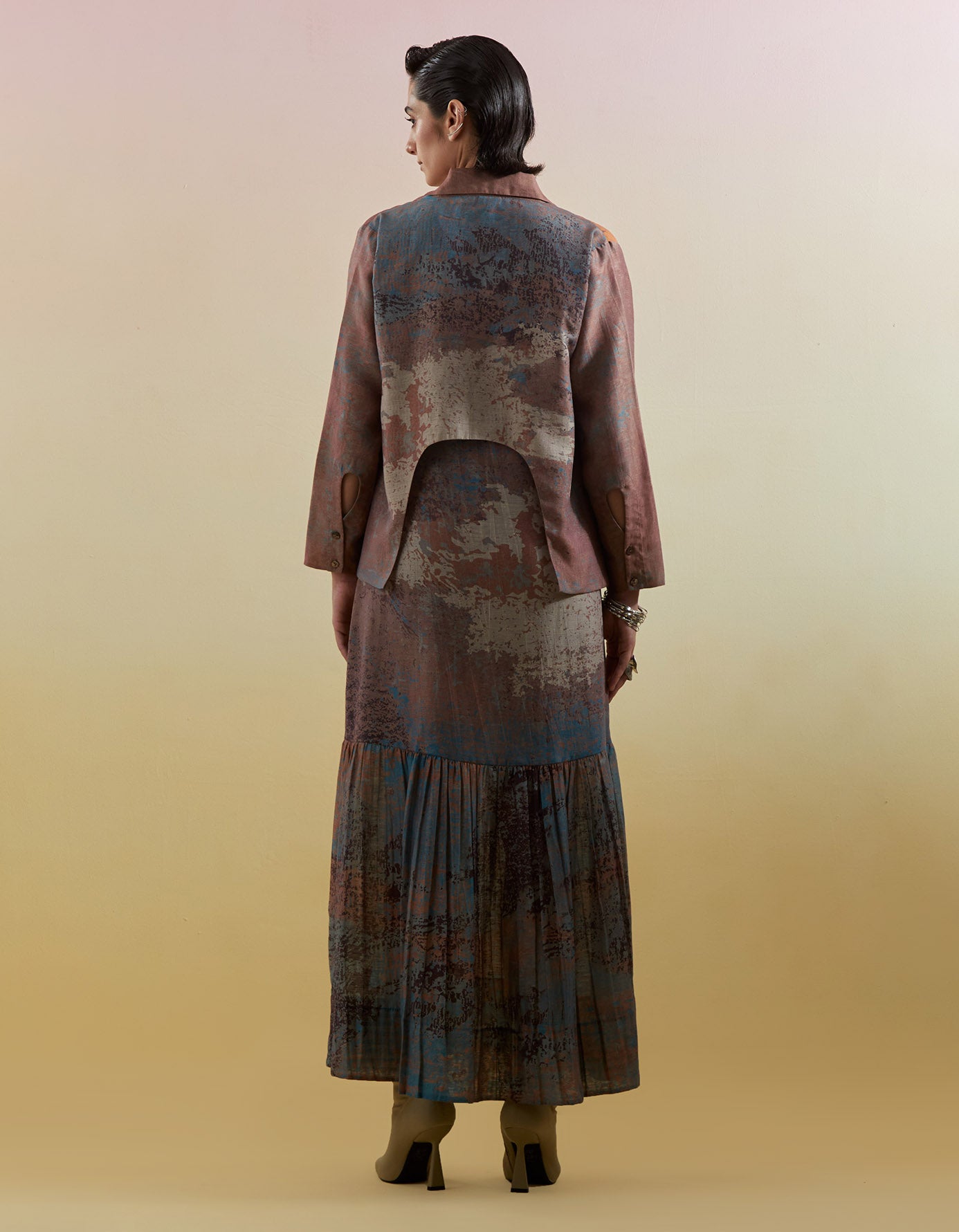 Gliss Brown & Blue Asymmetrical Jacket Set